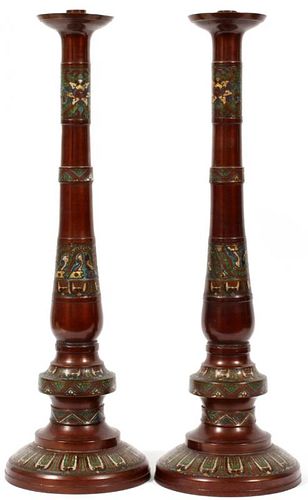 CHINESE BRONZE & CLOISONNE CANDLESTICKS 19TH C.