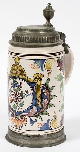 FRENCH FAIENCE POTTERY & PEWTER STEIN C. 1800