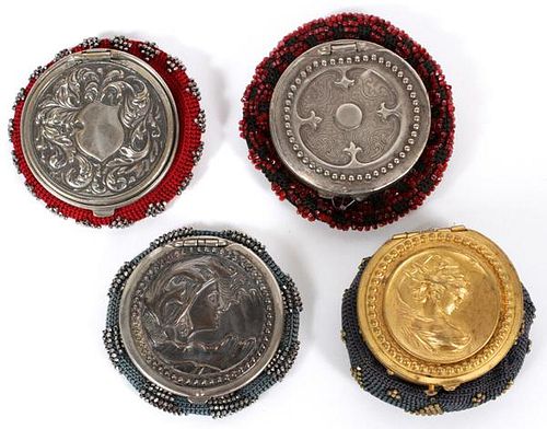 ART NOUVEAU BEADED FABRIC & SILVERPLATE COIN PURSES