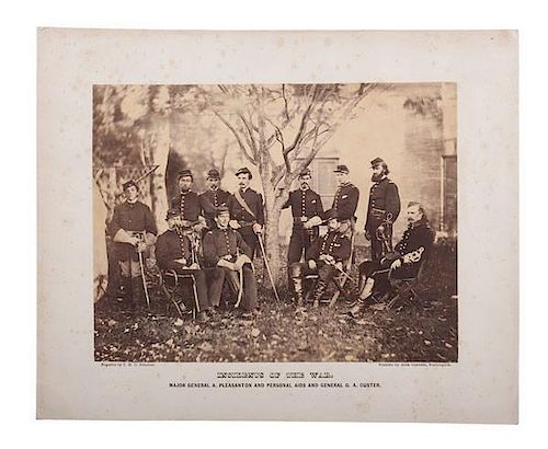Alexander Gardner Albumen Photograph, Major General A. Pleasonton and Personal Aids and General G.A. Custer 