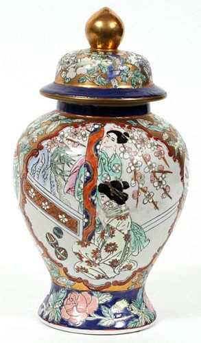 JAPANESE POLYCHROME POTTERY GINGER JAR