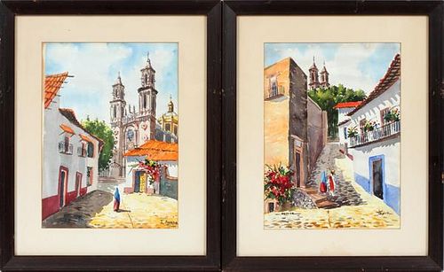 MEXICAN WATERCOLORS ON PAPER MID 20TH C. TWO