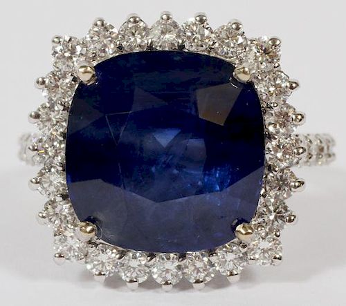 15.94CT NATURAL SAPPHIRE AND DIAMOND RING