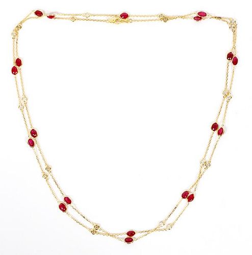 10CT NATURAL RUBY AND DIAMOND YARD NECKLACE