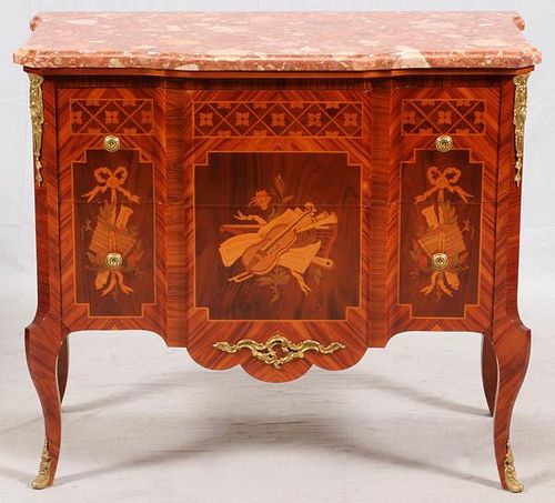 FRENCH FRUITWOOD AND MARBLE COMMODE C. 1900