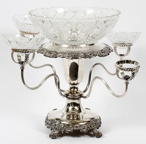 SHEFFIELD PLATE AND CRYSTAL EPERGNE CIRCA 1880