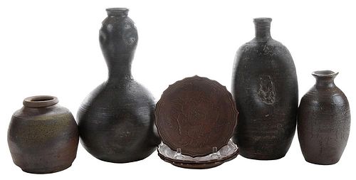 Seven Pieces Old [Bizen] Stoneware