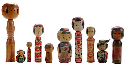 Collection of 33 [Kokeshi] Dolls