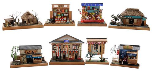 Eight Vintage Toy Village Scenes