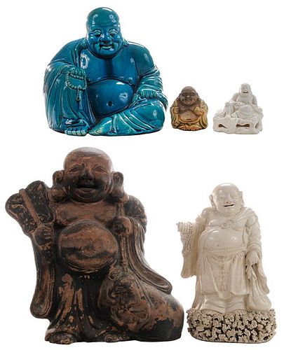 Diverse Group of Five Stoneware Hotei