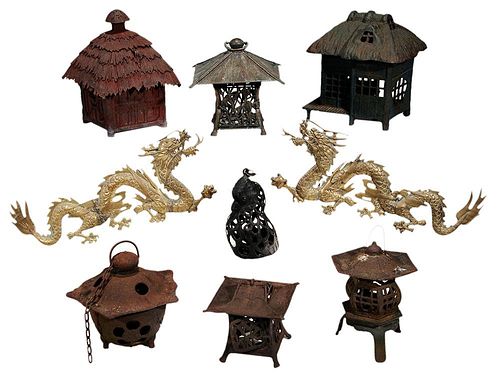 Seven Iron and Bronze Garden Lanterns