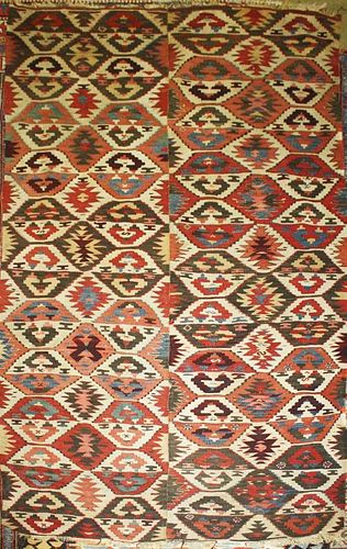 late 19th c tribal kilim, woven in two sections, several small losses, 4' 2ﾔ x 7' 11ﾔ