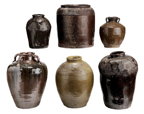 Six Provincial Stoneware Jars for Food