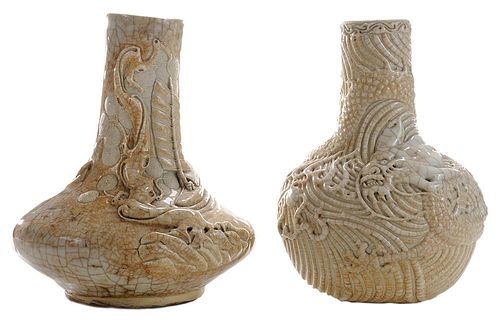 Two Oatmeal-Glazed Vases in High
