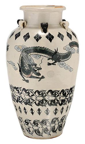 Large Stoneware Jar with Dragon