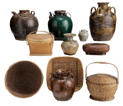 Six Provincial Stoneware Jars and Five