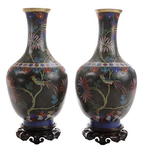 Pair Finely Enameled Cloisonné Vases
