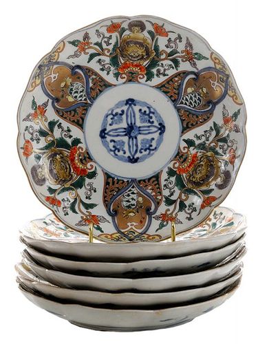 Six Imari Porcelain Deep Plates with