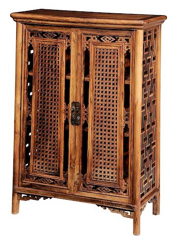 Chinese Carved Figured Hardwood 花窗型镂雕硬木大橱，46.5*31*16英寸，19/20世纪,中国