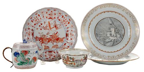 Five Pieces European-Themed Chinese 欧洲风格外销瓷碗碟五件，1745—1760年，中国