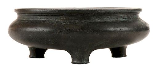 Bronze Footed Tripod Censer 黄铜香炉，1.875*4.875英寸，明代早期