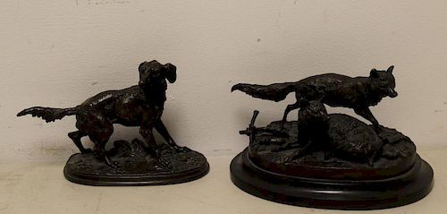 MENE, P.J. 2 Bronze Sculptures, Foxes & Pointer