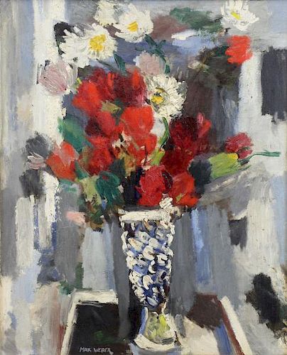 WEBER, Max. Oil on Board. Flowers in a Vase.