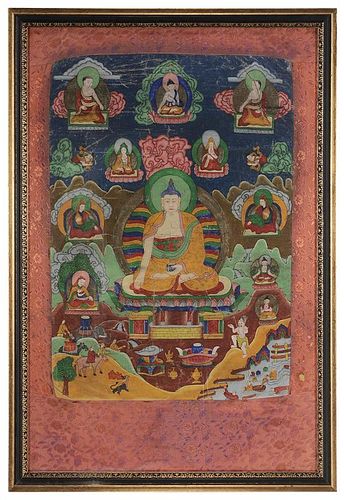 Shakyamuni Buddha Thangka 释迦牟尼佛唐卡，27.75x40.75英寸,18/19世纪