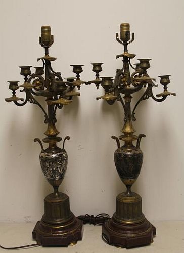 Pair of Silvered and Bronze Candlebra