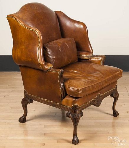 George III style leather upholstered easy chair.