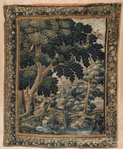 Northern Europe verdure tapestry, 18th c., 112'' x 90''.