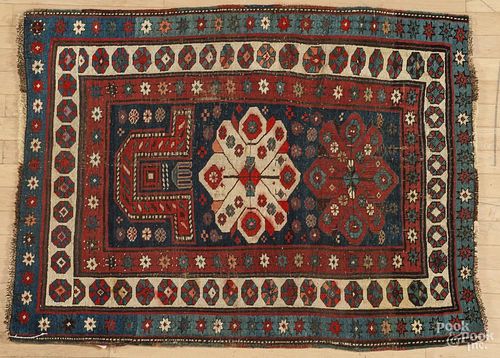 Kazak prayer rug, early 20th c., 4'2'' x 3'.