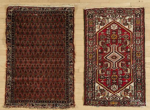 Two Hamadan mats, ca. 1930, 4' x 2'8'' and 4' x 2'4''.