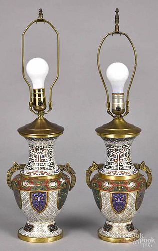 Pair of Chinese cloisonné vases, early 20th c., mounted as table lamps, 11 3/4'' h.