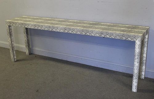 Midcentury Faux Snakeskin Wrapped Console.