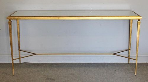 Modern Decorator Gilt and Mirrored Top Console.