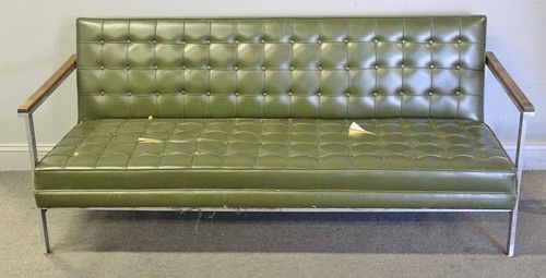 Midcentury Green Leather Upholstered Sofa.