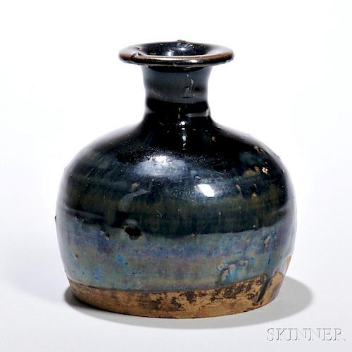 Rare Black Ware Russet Truncated Meiping 宽肩瓶颈撇口黑釉梅瓶半截，高4.5英寸，中国北宋