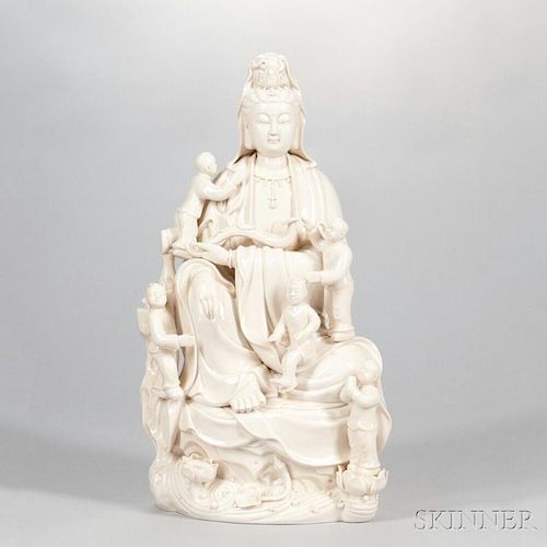 Blanc-de-Chine Figure of Guanyin 德化窑五子观音坐像，高18英寸，中国
