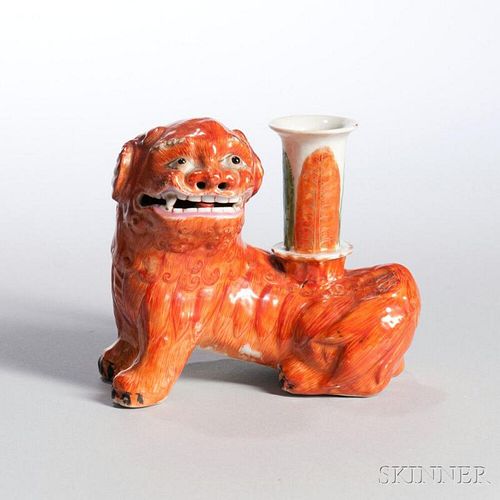 Export Polychrome Figural Candle Holder 外销瓷红釉动物烛台形花瓶，高5英寸，18/19世纪,中国