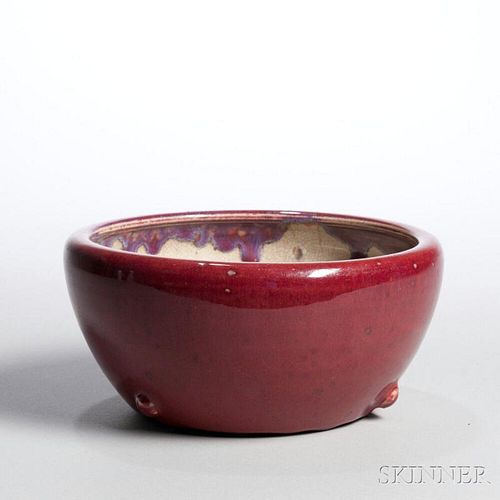 Large Flambe-glazed Bowl 铁红釉碗,高4英寸,直径8.625英寸,20世纪,中国