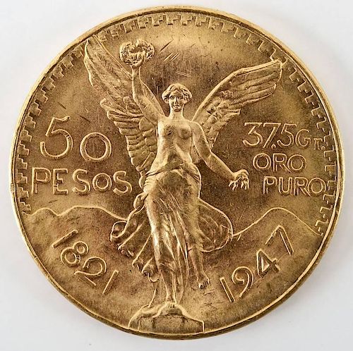 1947 Mexican 50 Pesos 37.5 Gr Gold Coin