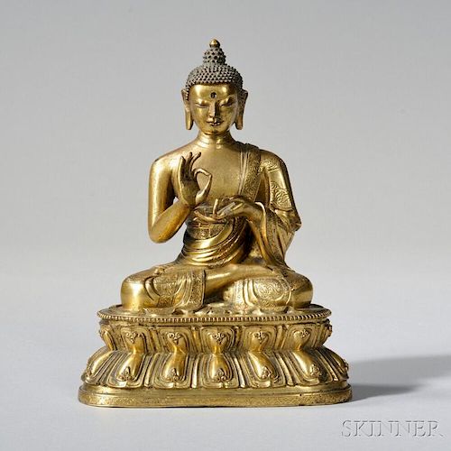 Gilt-bronze Buddha 镀金青铜坐莲菩萨，高7.75英寸,中国西藏