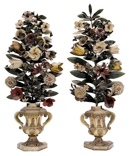 Pair Tole-Painted Floral Electric