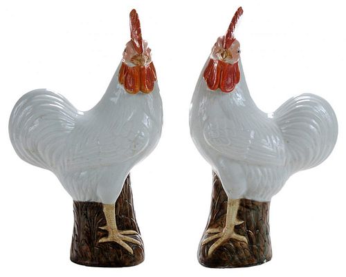 Pair of Large Porcelain Roosters with