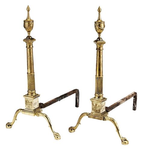 Pair Chippendale Style Engraved Brass