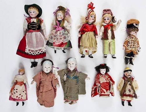 Group of 10 Miniature International Dolls