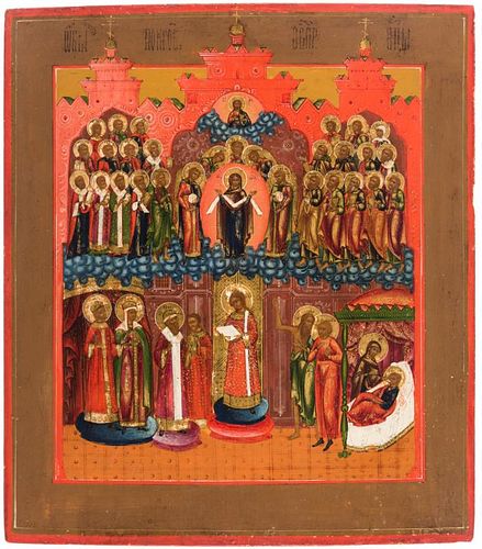 A RUSSIAN ICON OF THE PROTECTING VEIL OF THE VIRGIN, 19TH CENTURY