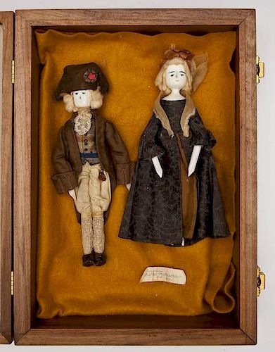 George & Martha Washington Wooden Dolls in Case