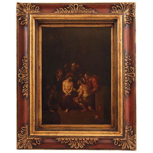 ESCARNIO DE CRISTO EUROPA, SIGLO XVIII Óleo sobre lámina de cobre Detalles de conservación 57 x 41.5 cm